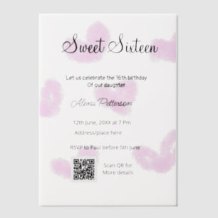 Invitations En Vélin Coeurs d'aquarelle rose QR Sweet sixteen anniversa