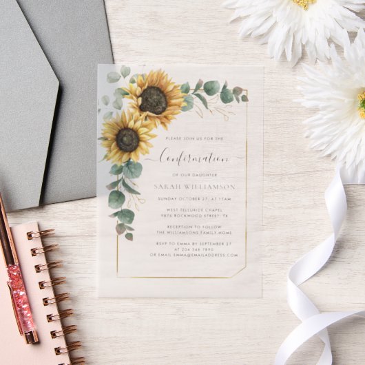 Invitations En Vélin Confirmation du script d'eucalyptus de tournesol f (Mariage)
