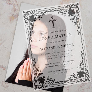 Invitations En Vélin Confirmation Élégant Religieux Transparent Vintage