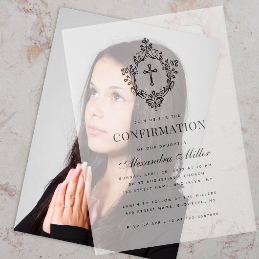 Invitations En Vélin Confirmation Elegant Vintage Crest Transparent