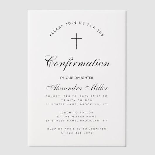 Invitations En Vélin Confirmation Simple Calligraphy Script Transparent (Recto)