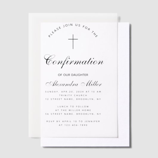 Invitations En Vélin Confirmation Simple Calligraphy Script Transparent (Compenser)