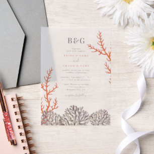 Invitations En Vélin Coral Watercolor Beach Mariage moderne
