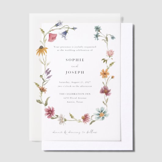 Invitations En Vélin Courbe Fleur sauvage Boho | Mariage (Compenser)