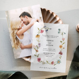 Invitations En Vélin Courbe Fleur sauvage Boho   Mariage