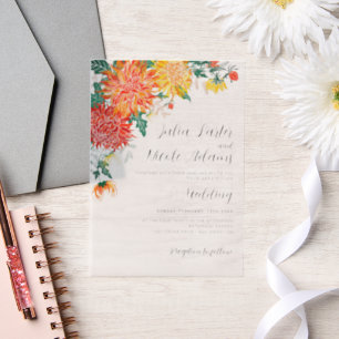 Invitations En Vélin Couronne de fleurs sauvages de Dahlia de printemps