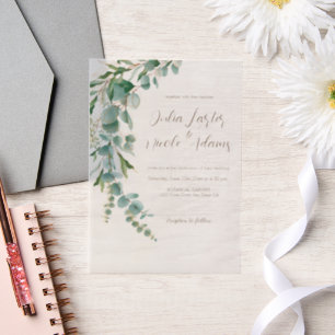 Invitations En Vélin Couronne de mariage de feuille d'automne d'eucalyp