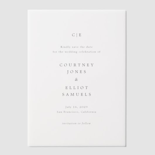 Invitations En Vélin Courtney Monogramme Mariage élégant Enregistrer la (Recto)