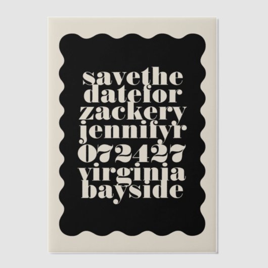 Invitations En Vélin Cream Black Modern Bold Wavy Frame Enregistrer La (Recto)