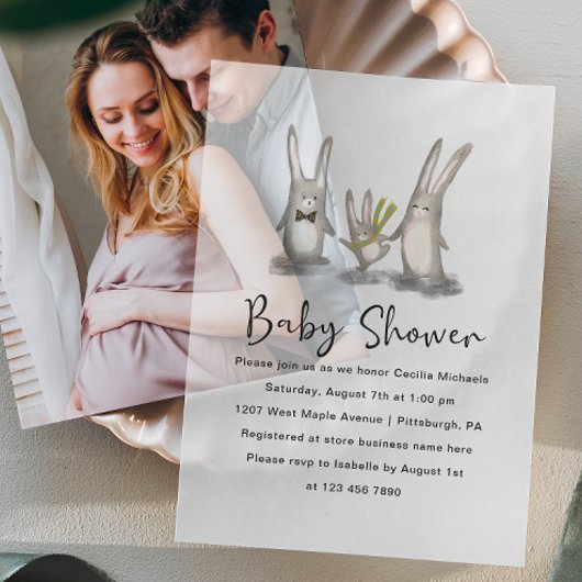 Invitations En Vélin Cute Baby shower Bunnies Aquarelle