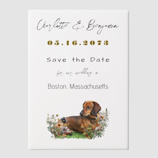 Invitations En Vélin Dachshund Chien et Fleurs sauvages Enregistrer la  (Recto)