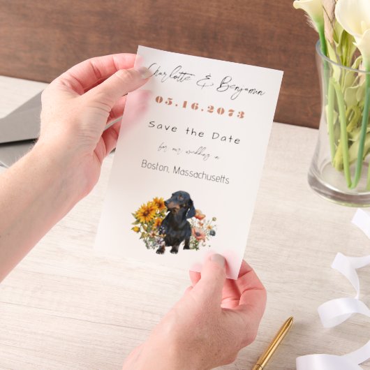 Invitations En Vélin Dachshund Chien et Fleurs sauvages Enregistrer la  (Ordinateur de poche)