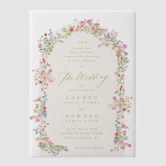 Invitations En Vélin dainty romantique arc fleurie jardin de printemps (Recto)
