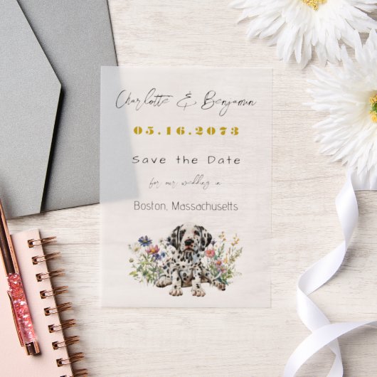 Invitations En Vélin Dalmation Chien et Fleurs sauvages Sauvez la date (Mariage)
