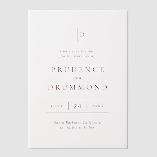 Invitations En Vélin Deep Burgundy Classic Wedding Save the Date (Recto)