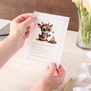 Invitations En Vélin Deer Girl "One Happy Camper" 1ère fête d'anniversa