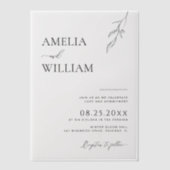 Invitations En Vélin Délicat croquis feuille Mariage simple (Recto)