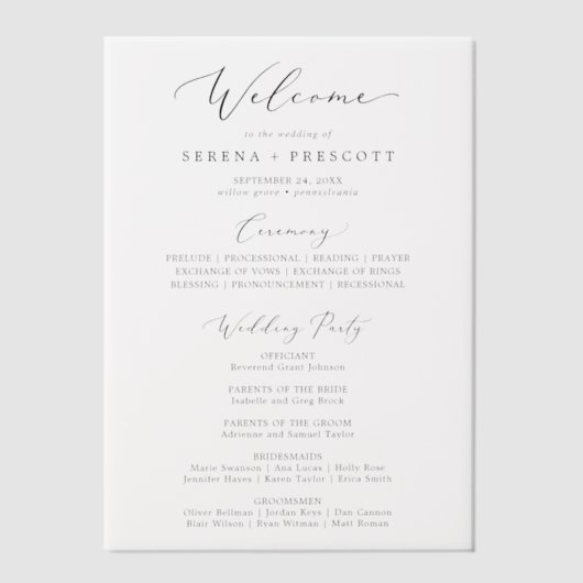 Invitations En Vélin Delicate Calligraphie Luxury Vellum Wedding Progra (Recto)