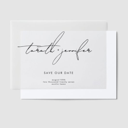 Invitations En Vélin Design Moderne Noms Photo Enregistrer La Date Over (Compenser)