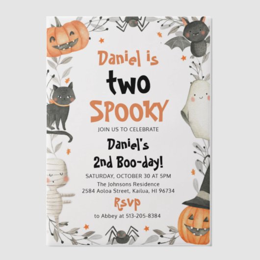 Invitations En Vélin Deux mignonette Éffrayante Halloween Ghost 2e fête (Recto)