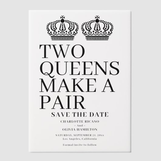 Invitations En Vélin Deux reines font un mariage homosexuel paire Enreg (Recto)