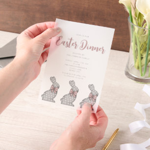 Invitations En Vélin Dîner de Pâques de lapin rose mignon