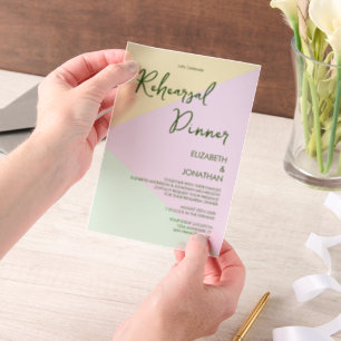 Invitations En Vélin Dîner de répétition de mariage géométrique pastel 