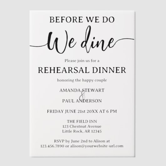 Invitations En Vélin Dîner de répétition Mariage de script élégant (Recto)