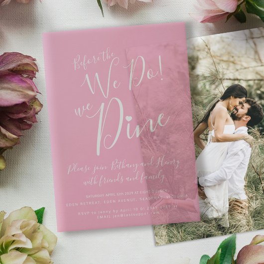 Invitations En Vélin Dîner de répétition mariage rose avant nous