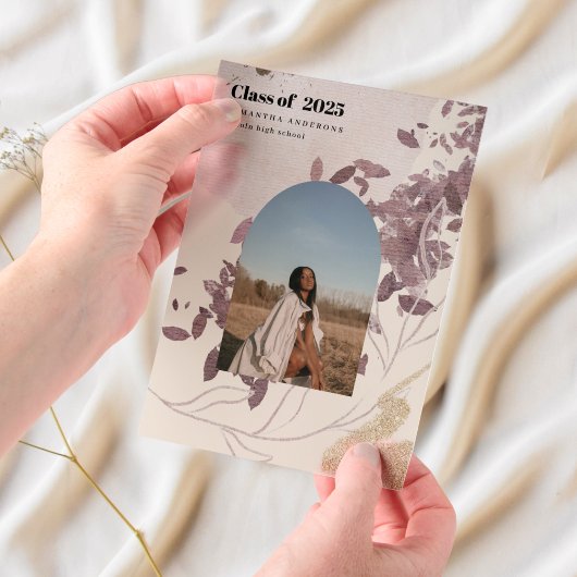 Invitations En Vélin Diplômé moderne Abstrait d'or et de violet