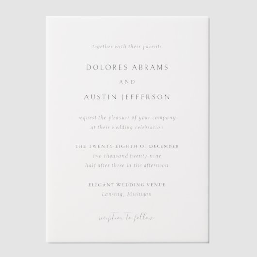 Invitations En Vélin Dolores Classique Mariage élégant (Recto)