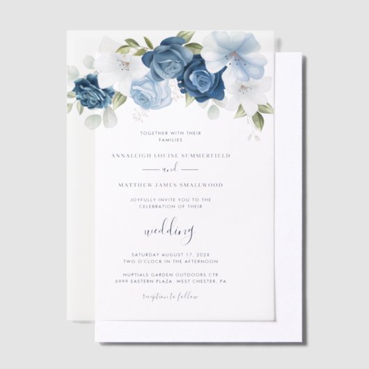 Invitations En Vélin Dusty Blue Floral Mariage botanique (Compenser)