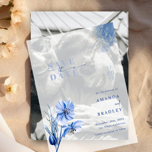 Invitations En Vélin Dusty Blue & Gold Parties scintillant Mariage Enre