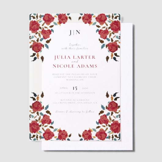 Invitations En Vélin Dusty Elegant Golden Red Rose Mariage (Compenser)
