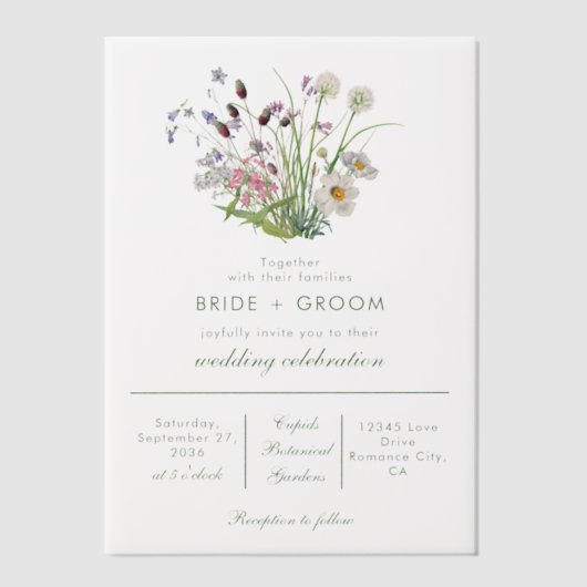 Invitations En Vélin Effacer le Mariage Fleur sauvage moderne transpare (Recto)