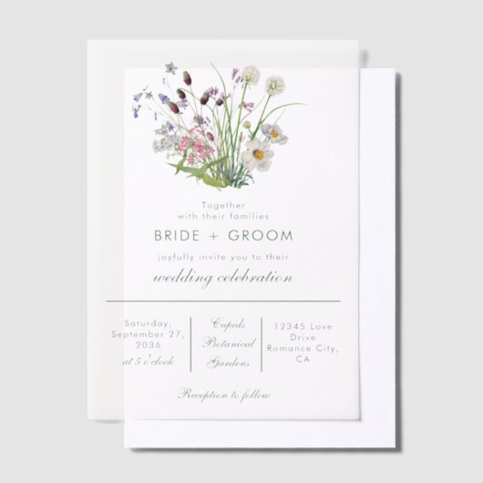 Invitations En Vélin Effacer le Mariage Fleur sauvage moderne transpare (Compenser)