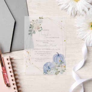 Invitations En Vélin Elégant Baby shower Citrouille Blue Little