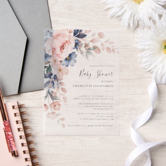 Invitations En Vélin Élégant Baby shower floral rose pâle (Mariage)