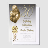 Invitations En Vélin Elégant Ballons d'or sur Black 30th Birthday Party (Compenser)