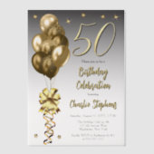 Invitations En Vélin Elégant Ballons d'or sur Black 50th Birthday Party (Recto)