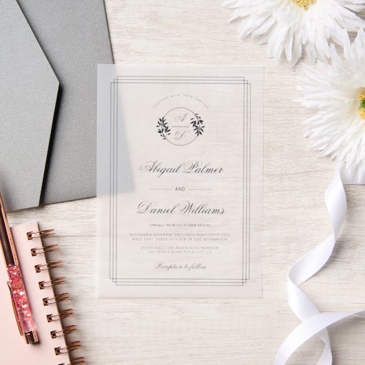 Invitations En Vélin Elegant black, white branch and initials wedding (Mariage)
