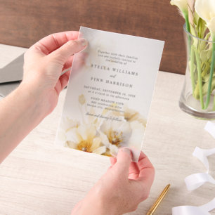 Invitations En Vélin Élégant blanc jaune or Fleurs Mariage