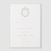 Invitations En Vélin Élégant blanc & Sage Green Crest Mariage Monogramm (Recto)
