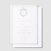 Invitations En Vélin Élégant blanc & Sage Green Crest Mariage Monogramm (Compenser)