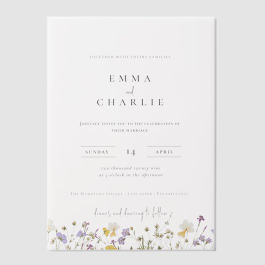 Invitations En Vélin Elégant Boho Garden Fleur sauvage Mariage (Recto)