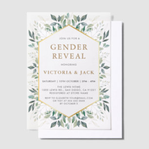 Invitations En Vélin Elégant cadre de verdure or Genre Révélation