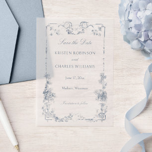 Invitations En Vélin Élégant classique Dusty Bleu Français Floral