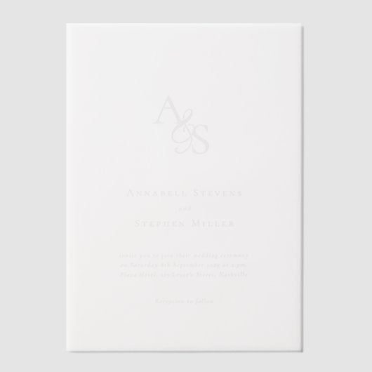 Invitations En Vélin Élégant, Classique, Monogramme, Mariage (Recto)