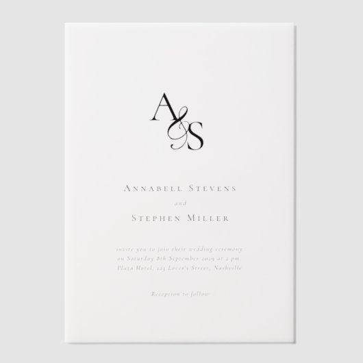 Invitations En Vélin Élégant, Classique, Monogramme, Mariage (Recto)