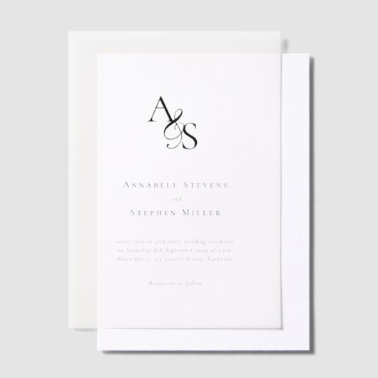 Invitations En Vélin Élégant, Classique, Monogramme, Mariage (Compenser)